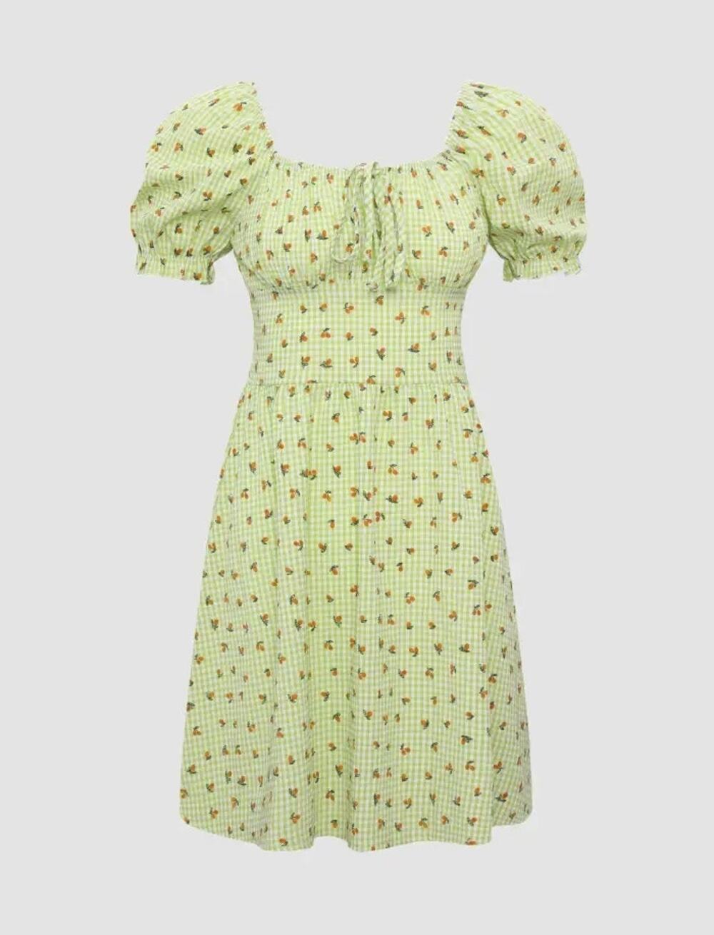 CIDER Green Check Floral Mini Dress Milkmaid Style Boho EUC Size Medium